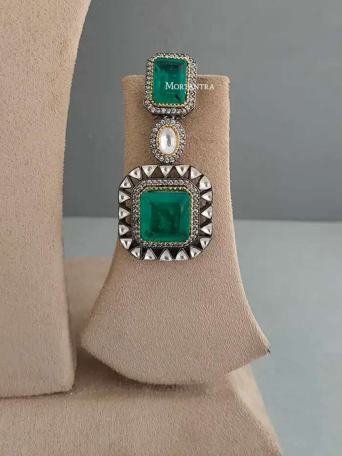 Green Color Faux Polki Necklace Set - Pk-S26Wgr : PK-S26WGR