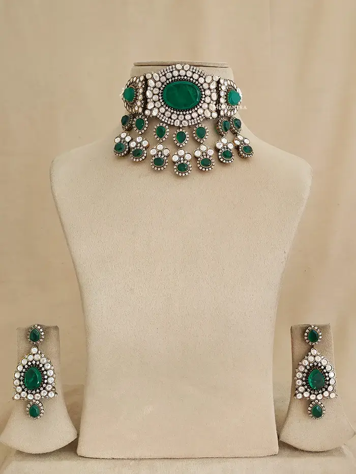 Green Color Faux Polki Necklace Set - Pk-S67Gr : PK-S67GR