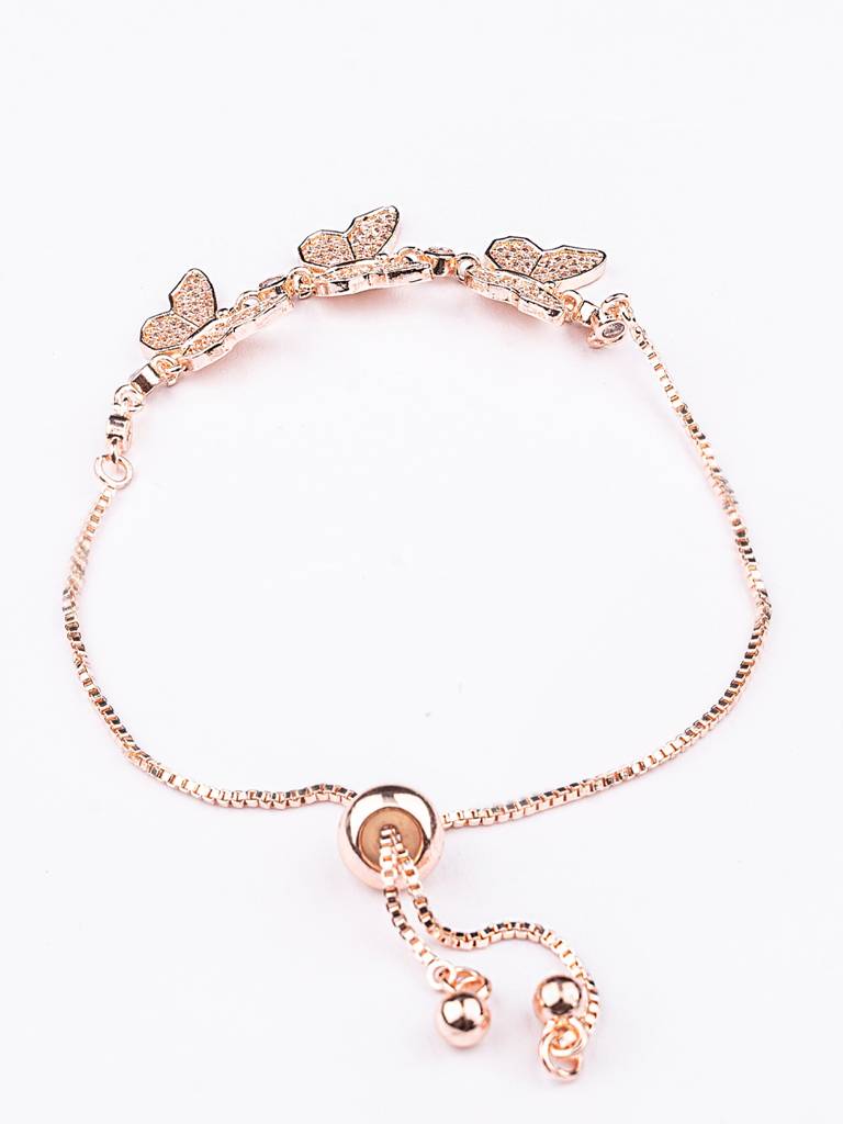 Women Rose Gold White Crystals Rose Gold-Plated Charm Bracelet : PM-BRACELETS-002