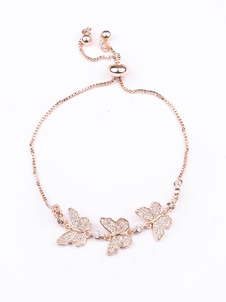 Women Rose Gold White Crystals Rose Gold-Plated Charm Bracelet : PM-BRACELETS-002