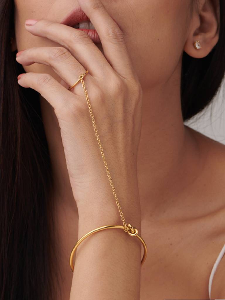 Women Gold-Toned Gold-Plated Cuff Ring Bracelet : PM-BRACELETS-011