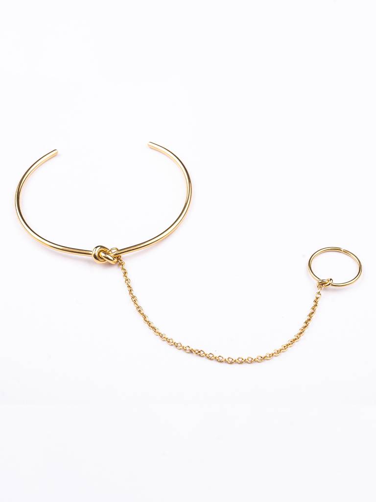 Women Gold-Toned Gold-Plated Cuff Ring Bracelet : PM-BRACELETS-011