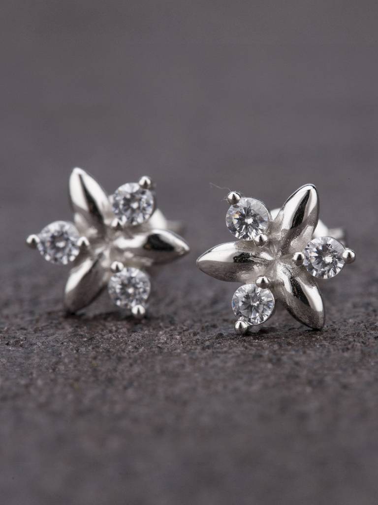 925 Sterling Silver Gold-Plated Floral Studs Earrings : PM-EARRINGS-002