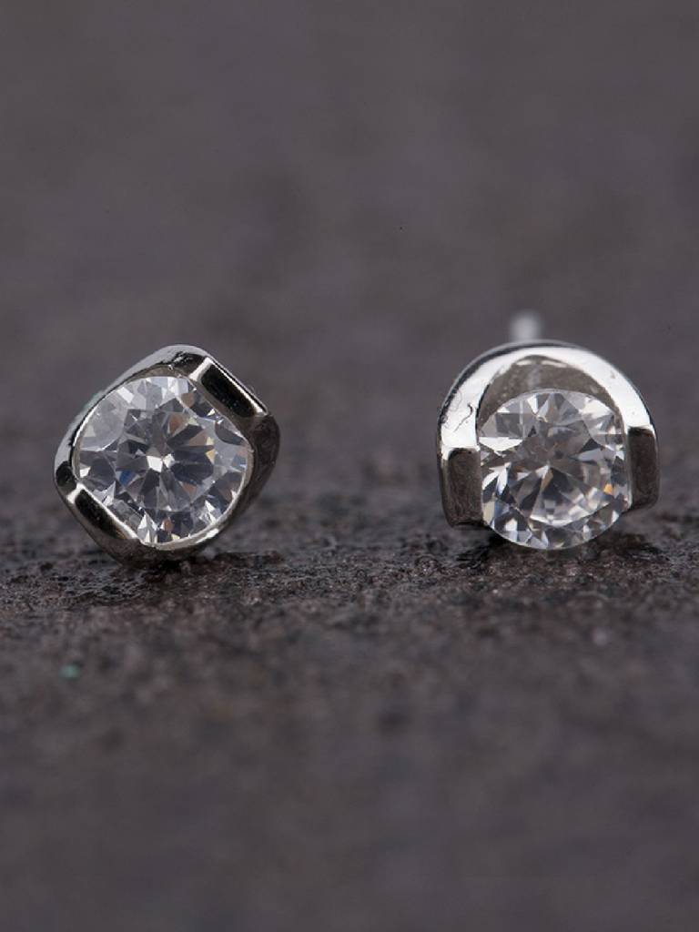 925 Sterling Silver White Diamond Shaped Studs Earrings : PM-EARRINGS-008