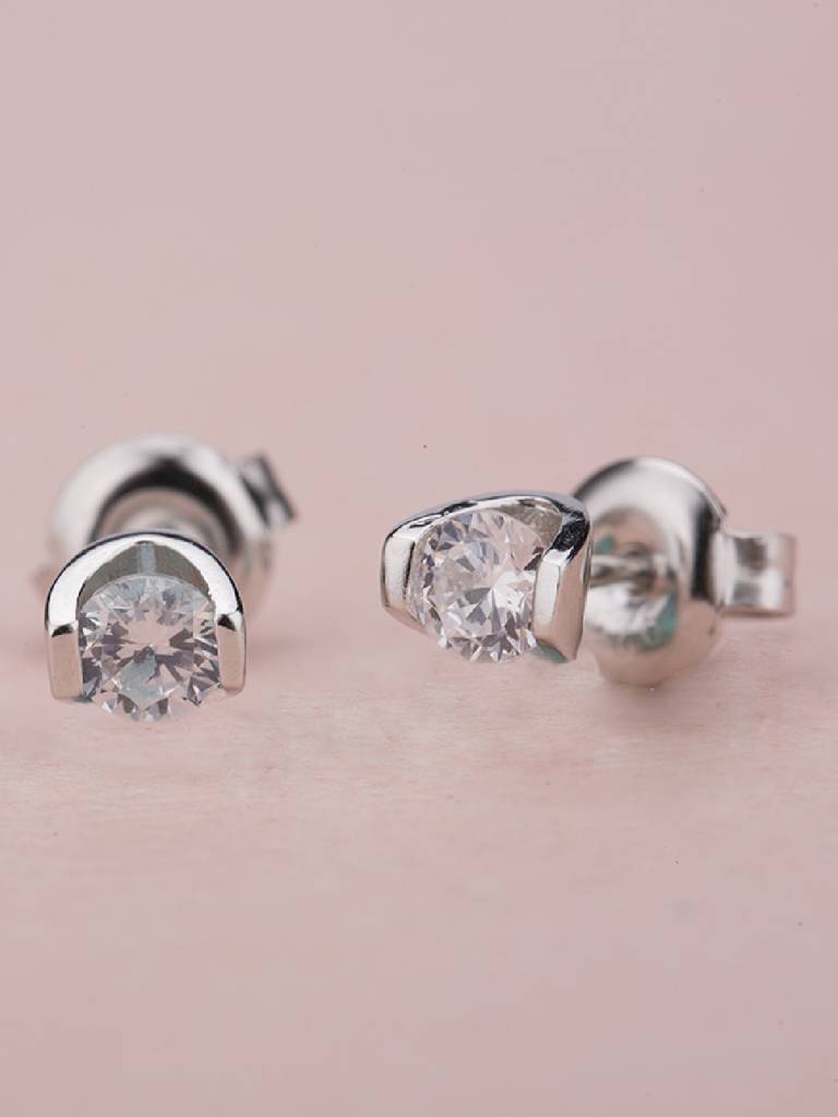 925 Sterling Silver White Diamond Shaped Studs Earrings : PM-EARRINGS-008