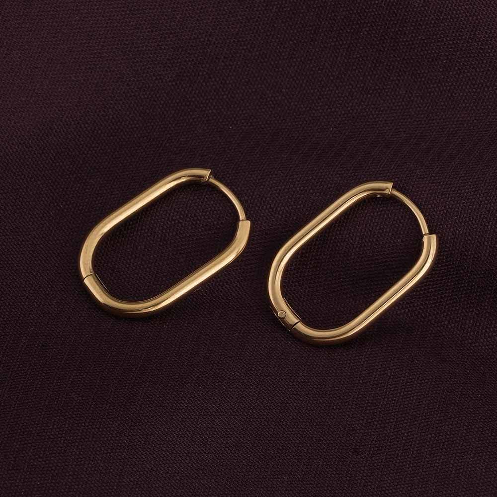 Plain Oval Hoop Earrings For Womens Waterproof & Anti-Tarnish : PM-EARRINGS-024