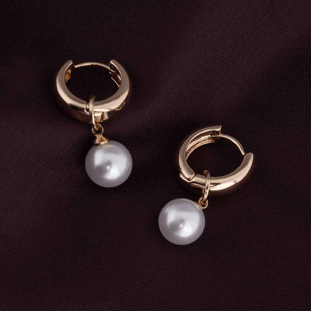 Medium Pearl Hoop Earrings For Womens Waterproof & Anti-Tarnish : PM-EARRINGS-025