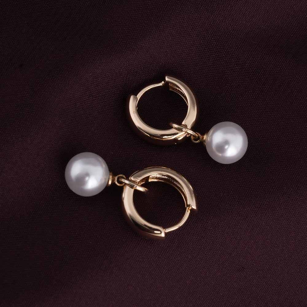 Medium Pearl Hoop Earrings For Womens Waterproof & Anti-Tarnish : PM-EARRINGS-025