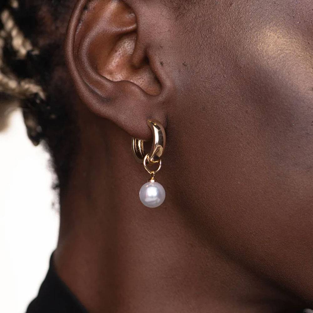 Medium Pearl Hoop Earrings For Womens Waterproof & Anti-Tarnish : PM-EARRINGS-025