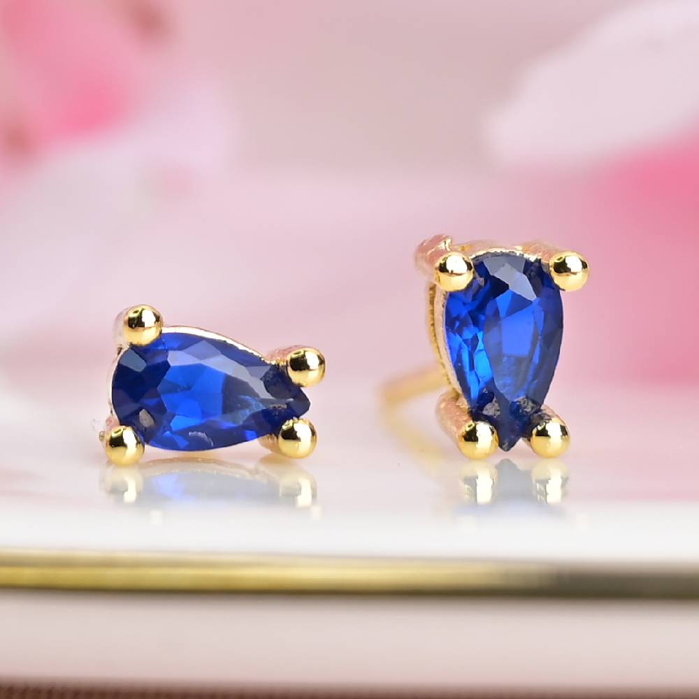 18K Gold Plated Blue Contemporary Studs Earrings : PM-EARRINGS-040-Blue