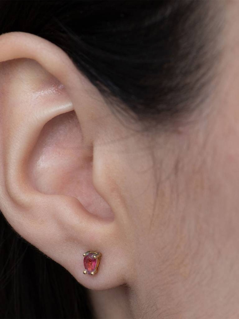 Gold-Plated Cubic Zirconia Studded Teardrop Shaped Studs Earrings : PM-EARRINGS-040-Pink