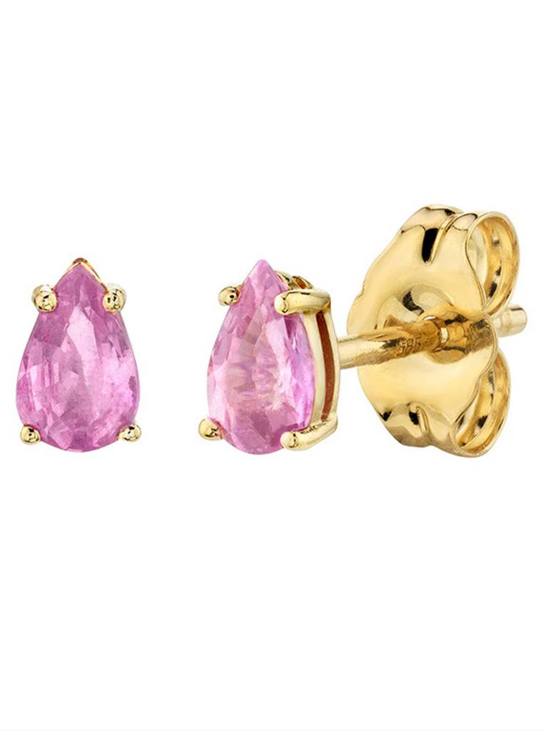 Gold-Plated Cubic Zirconia Studded Teardrop Shaped Studs Earrings : PM-EARRINGS-040-Pink