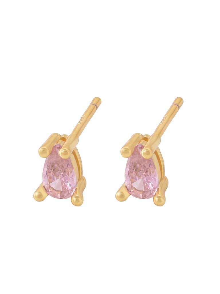 Gold-Plated Cubic Zirconia Studded Teardrop Shaped Studs Earrings : PM-EARRINGS-040-Pink