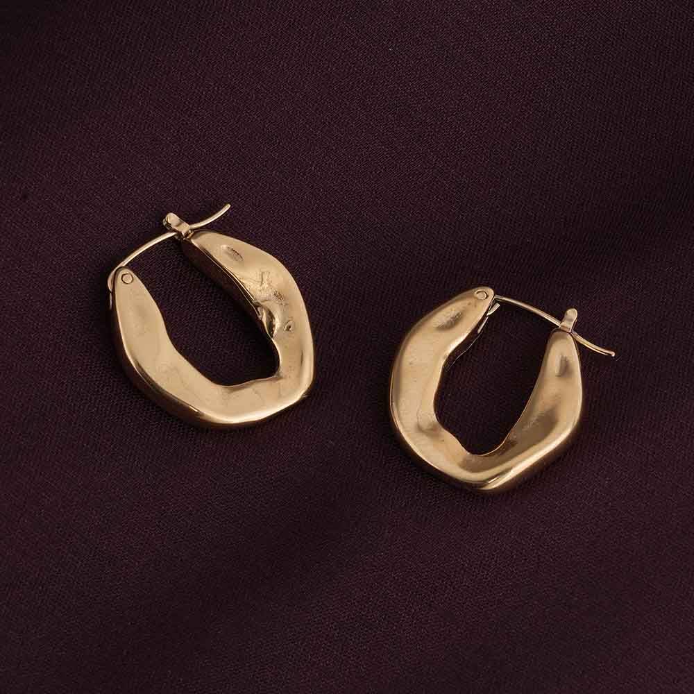 Wobbly Molten Hoop Earrings For Womens Waterproof & Anti-Tarnish : PM-EARRINGS-050