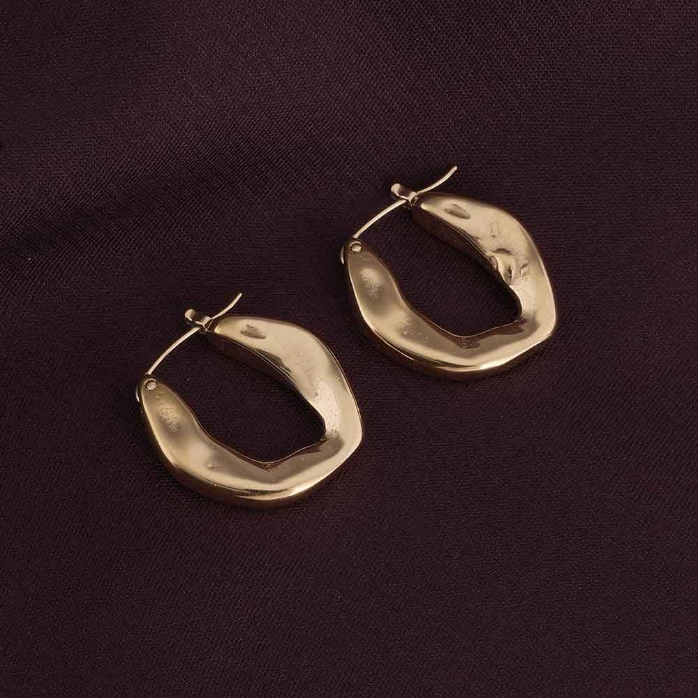 Wobbly Molten Hoop Earrings For Womens Waterproof & Anti-Tarnish : PM-EARRINGS-050