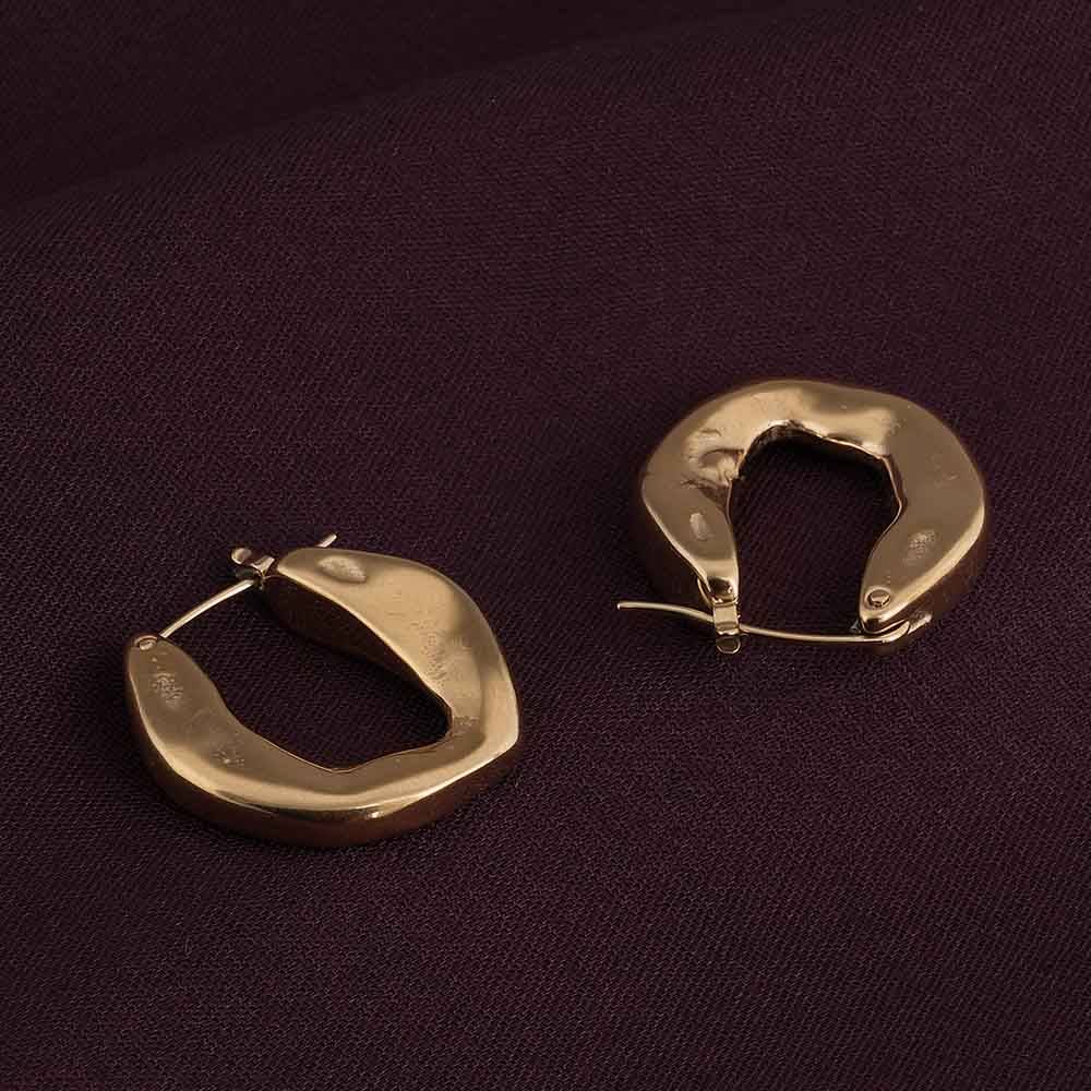 Wobbly Molten Hoop Earrings For Womens Waterproof & Anti-Tarnish : PM-EARRINGS-050