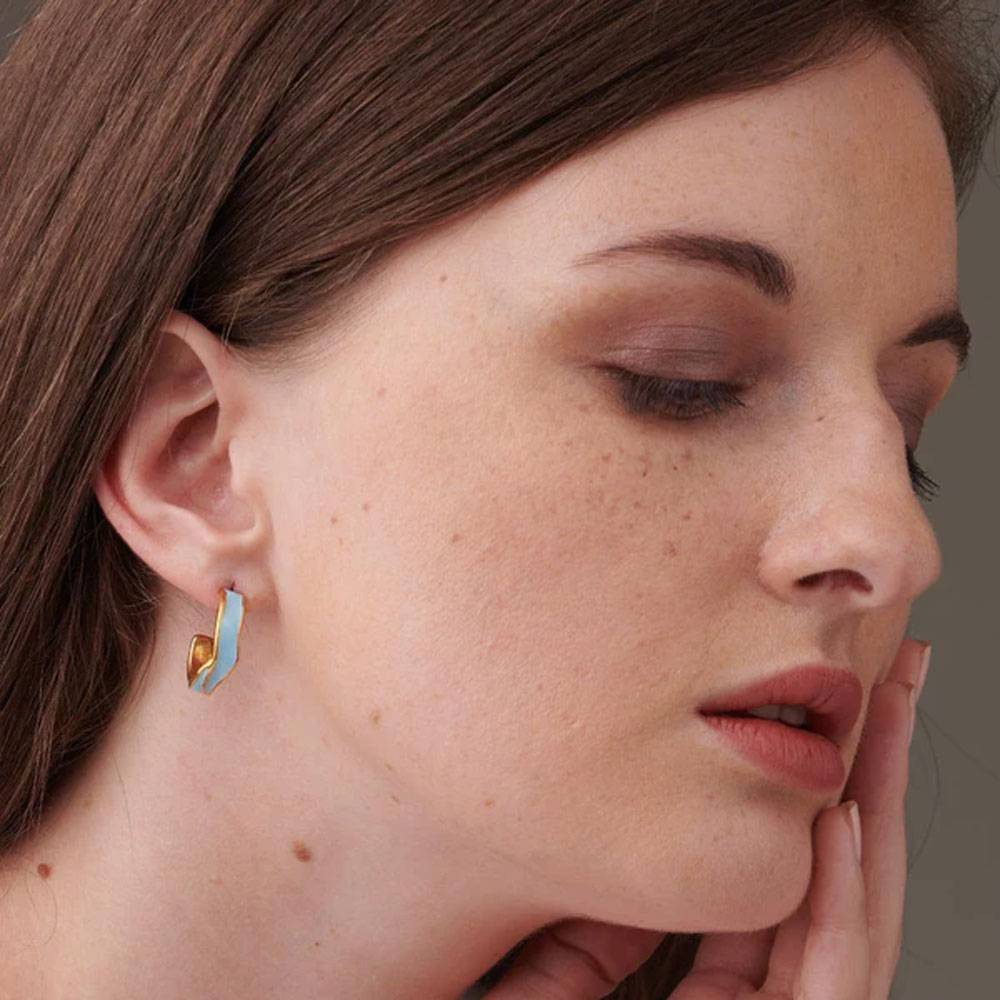 Blue Round Hoop Earrings For Womens Waterproof & Anti-Tarnish : PM-EARRINGS-065