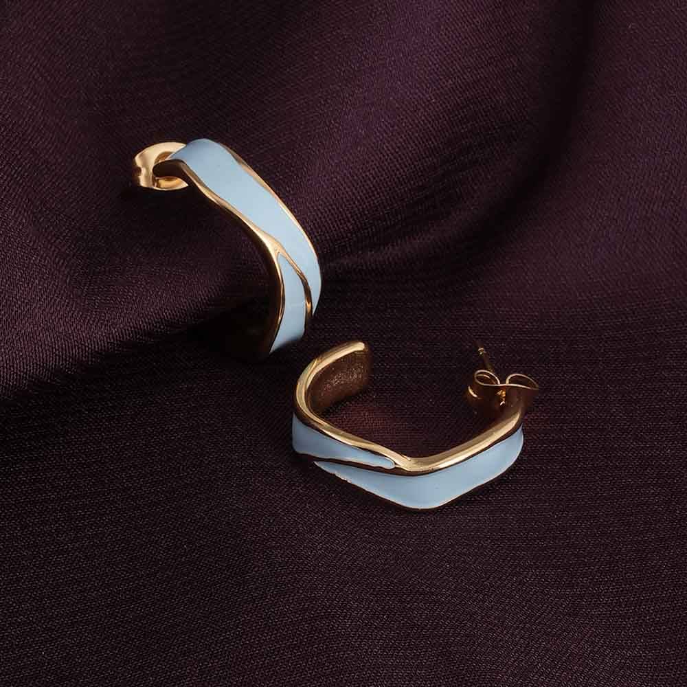 Blue Round Hoop Earrings For Womens Waterproof & Anti-Tarnish : PM-EARRINGS-065