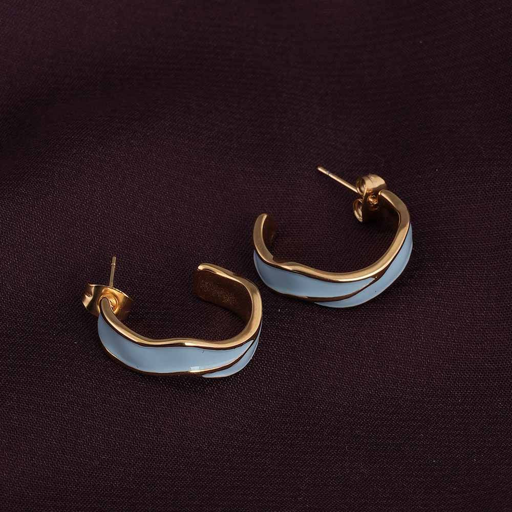 Blue Round Hoop Earrings For Womens Waterproof & Anti-Tarnish : PM-EARRINGS-065