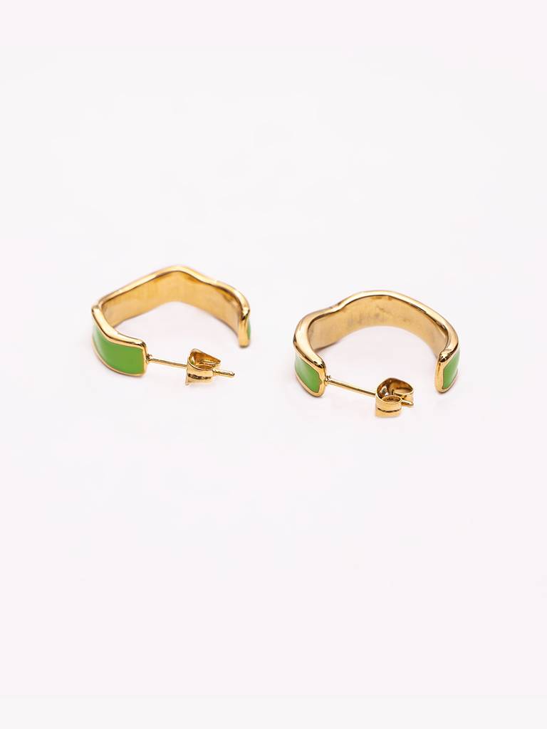 Women Gold-Toned Green Crescent Shaped Half Hoop Earrings : PM-EARRINGS-067