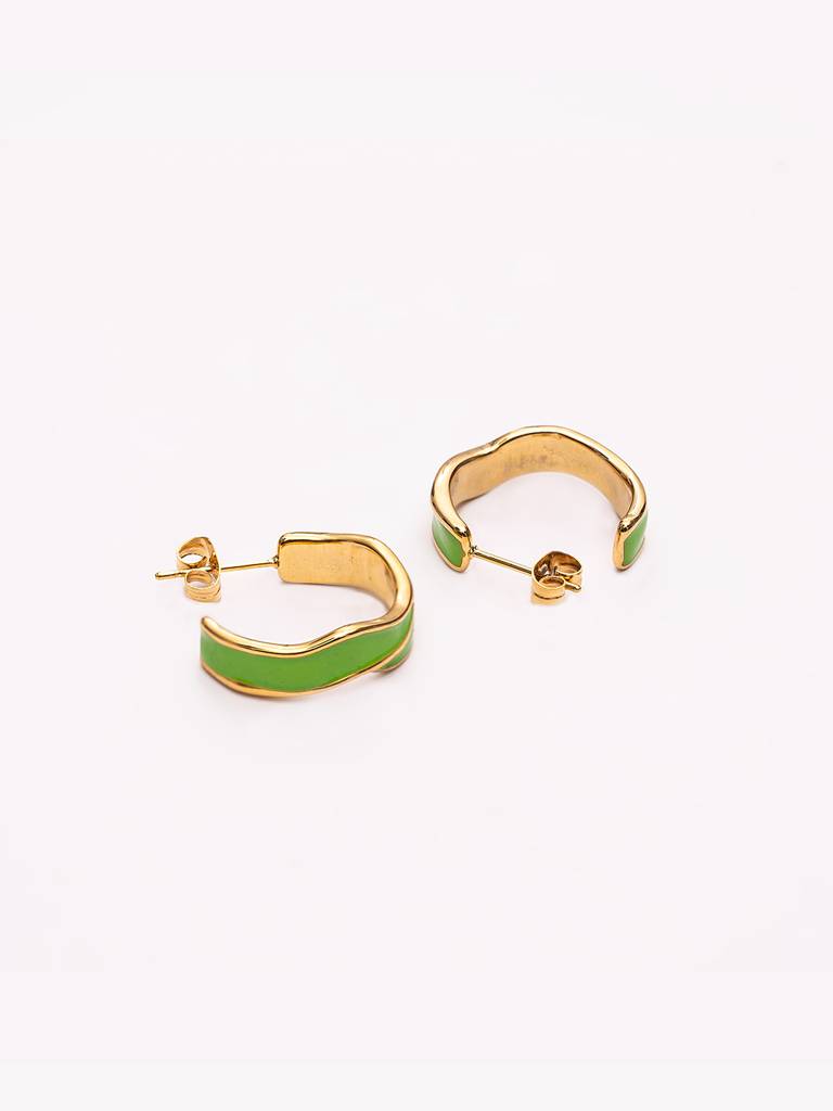 Women Gold-Toned Green Crescent Shaped Half Hoop Earrings : PM-EARRINGS-067