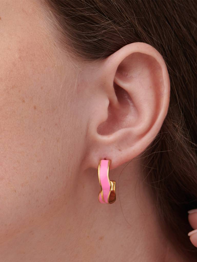 Gold-Plated Pink Crescent Shaped Studs Earrings : PM-EARRINGS-068