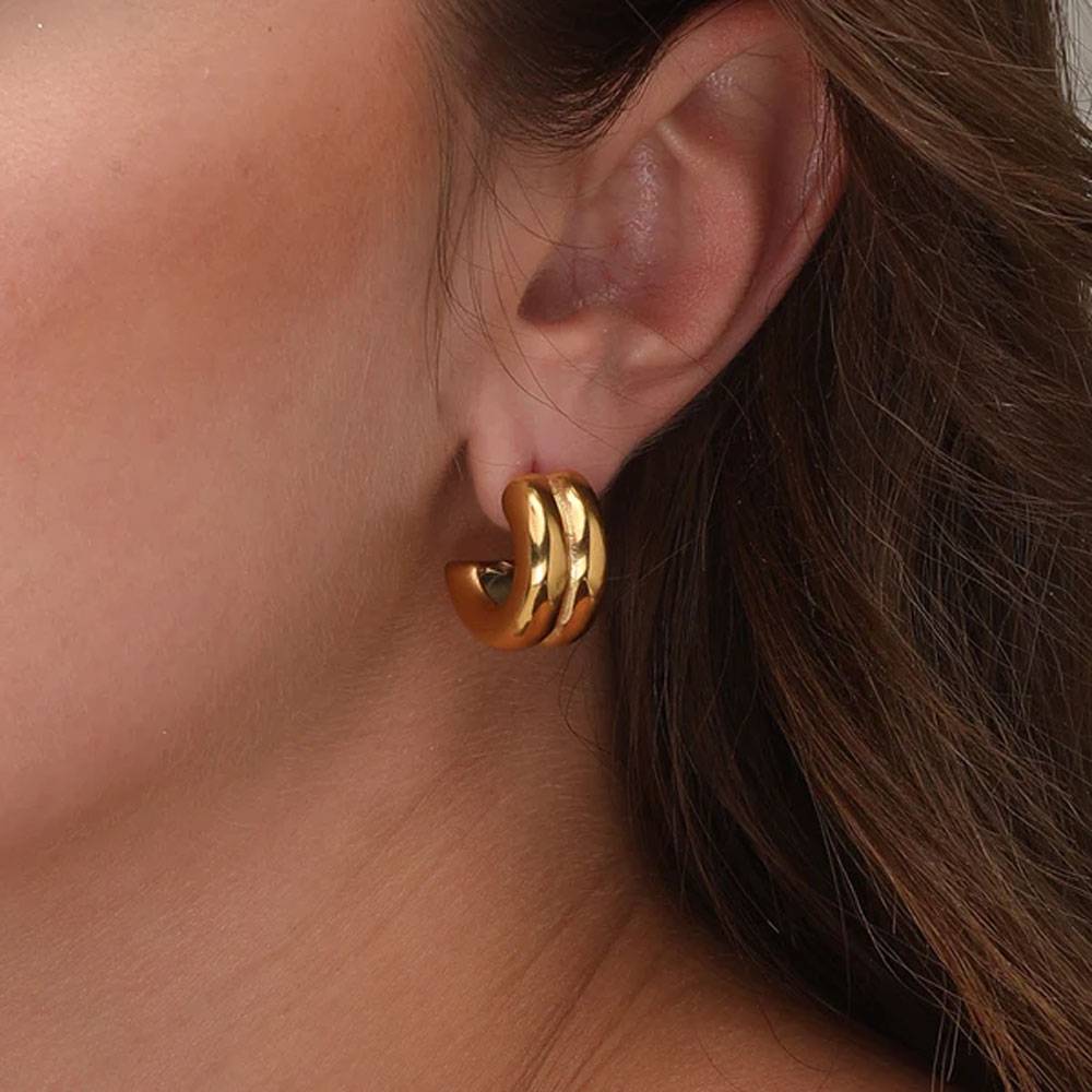 Plain Chunky Hoop Earrings For Womens Waterproof & Anti-Tarnish : PM-EARRINGS-090