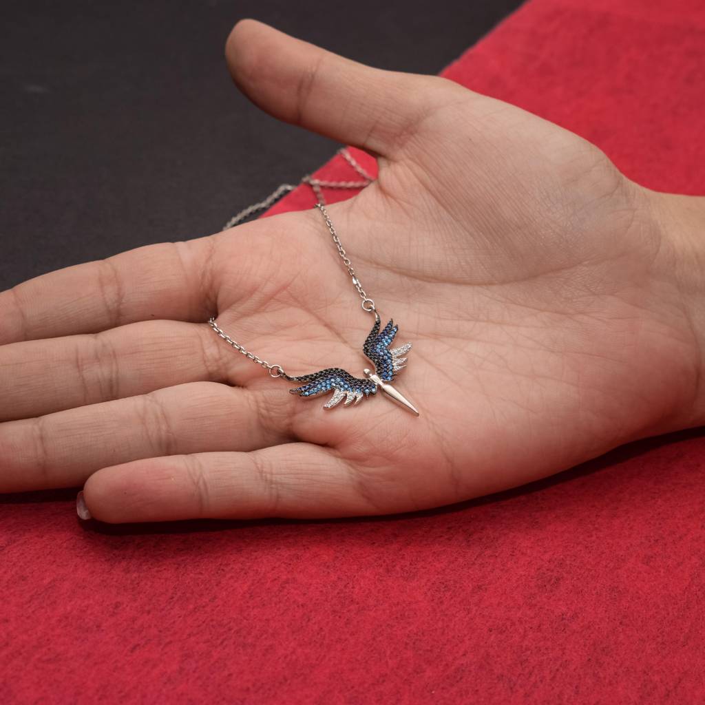 925 Sterling Silver Angel Wings Necklace : PM-NECKLACE-001