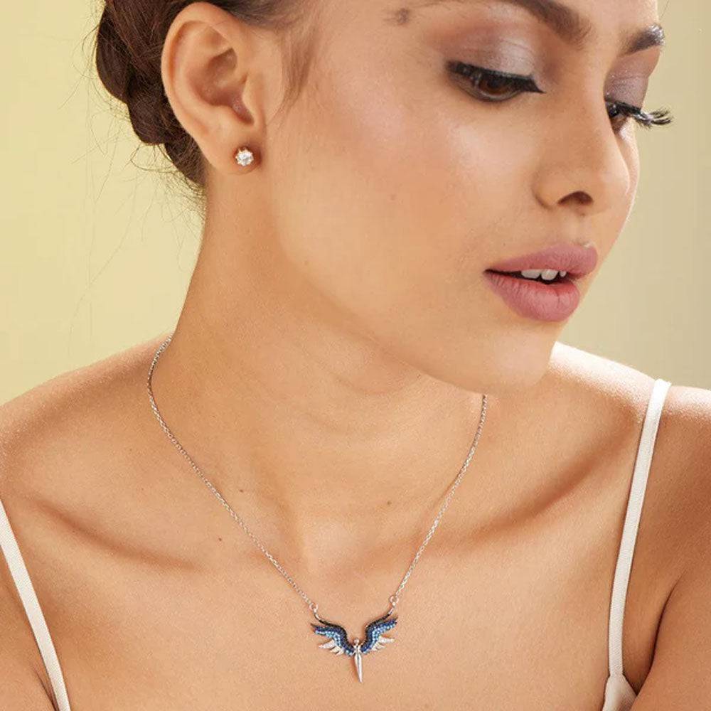 925 Sterling Silver Angel Wings Necklace : PM-NECKLACE-001
