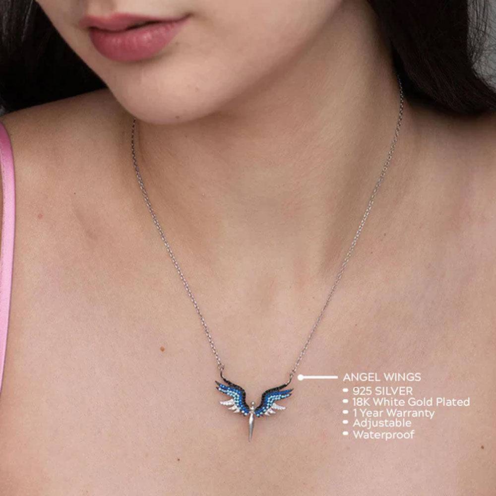 925 Sterling Silver Angel Wings Necklace : PM-NECKLACE-001