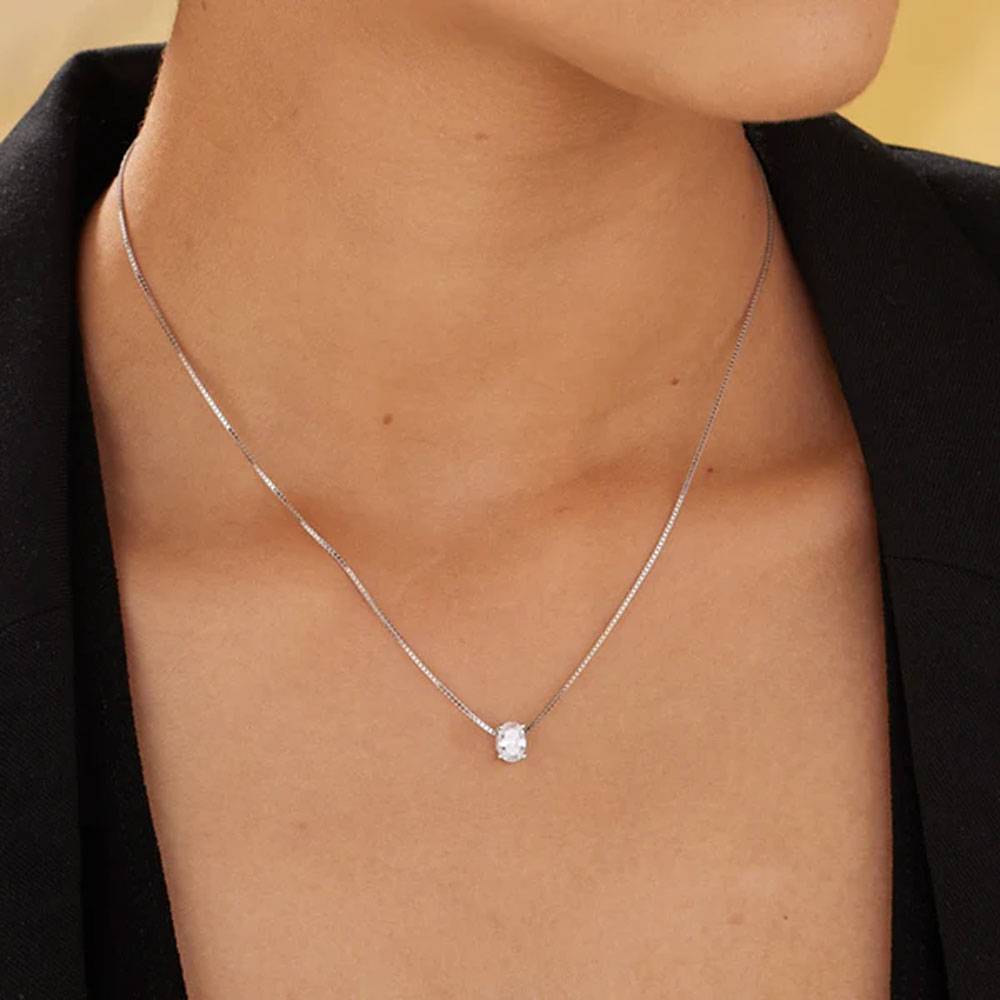 925 Sterling Silver Oval Bezel Necklace : PM-NECKLACE-006