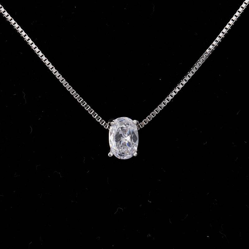 925 Sterling Silver Oval Bezel Necklace : PM-NECKLACE-006