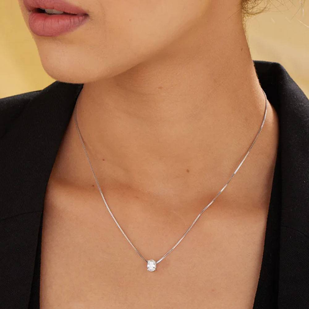 925 Sterling Silver Oval Bezel Necklace : PM-NECKLACE-006