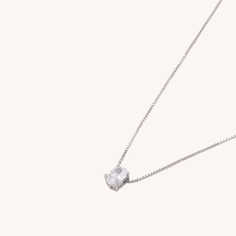 925 Sterling Silver Oval Bezel Necklace : PM-NECKLACE-006