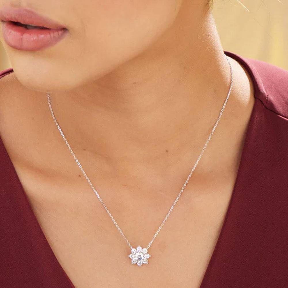 925 Sterling Silver Flower Solitaire Necklace : PM-NECKLACE-008