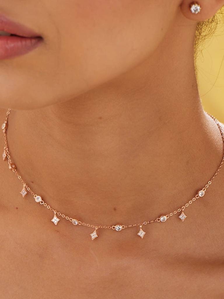 925 Sterling Silver Rose Gold-Plated Necklace : PM-NECKLACE-018