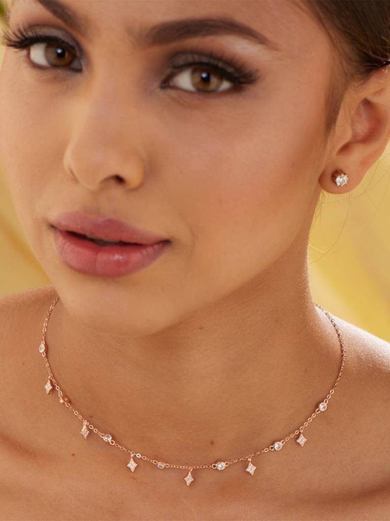 925 Sterling Silver Rose Gold-Plated Necklace : PM-NECKLACE-018