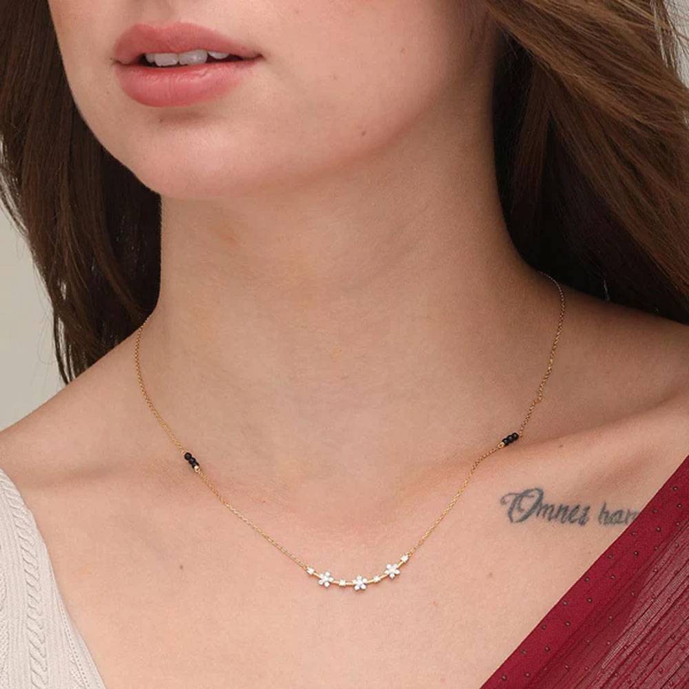 Palmonas 925 Sterling Silver Ahana Diamond Mangalsutra | Bis Hallmarked | 18K Gold Vermeil For Womens : PM-NECKLACE-031