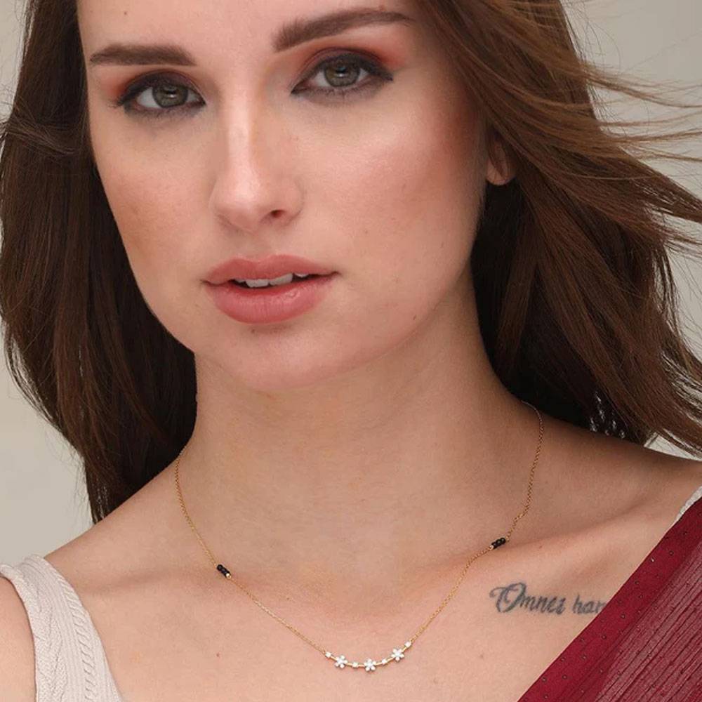 Palmonas 925 Sterling Silver Ahana Diamond Mangalsutra | Bis Hallmarked | 18K Gold Vermeil For Womens : PM-NECKLACE-031