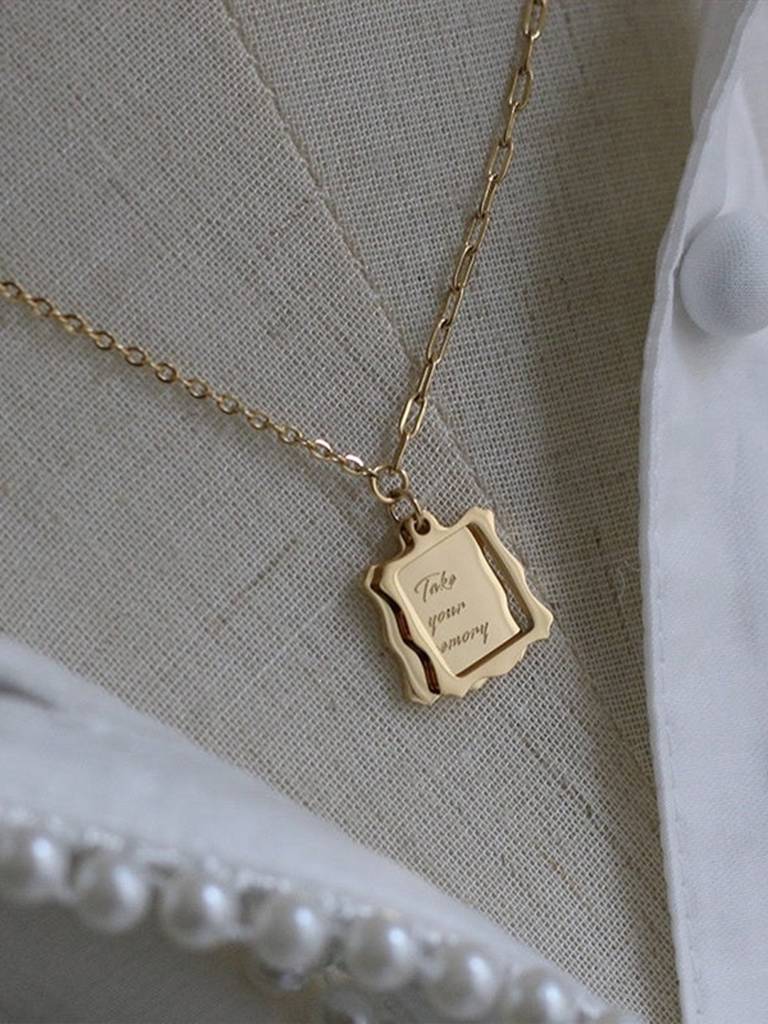 Women Frame Letter Necklace- 18K Gold Plated : PM-NECKLACE-043