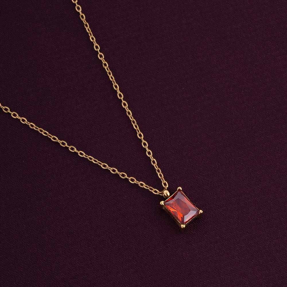 Red Garnet Necklace For Womens Waterproof & Anti-Tarnish : PM-NECKLACE-052