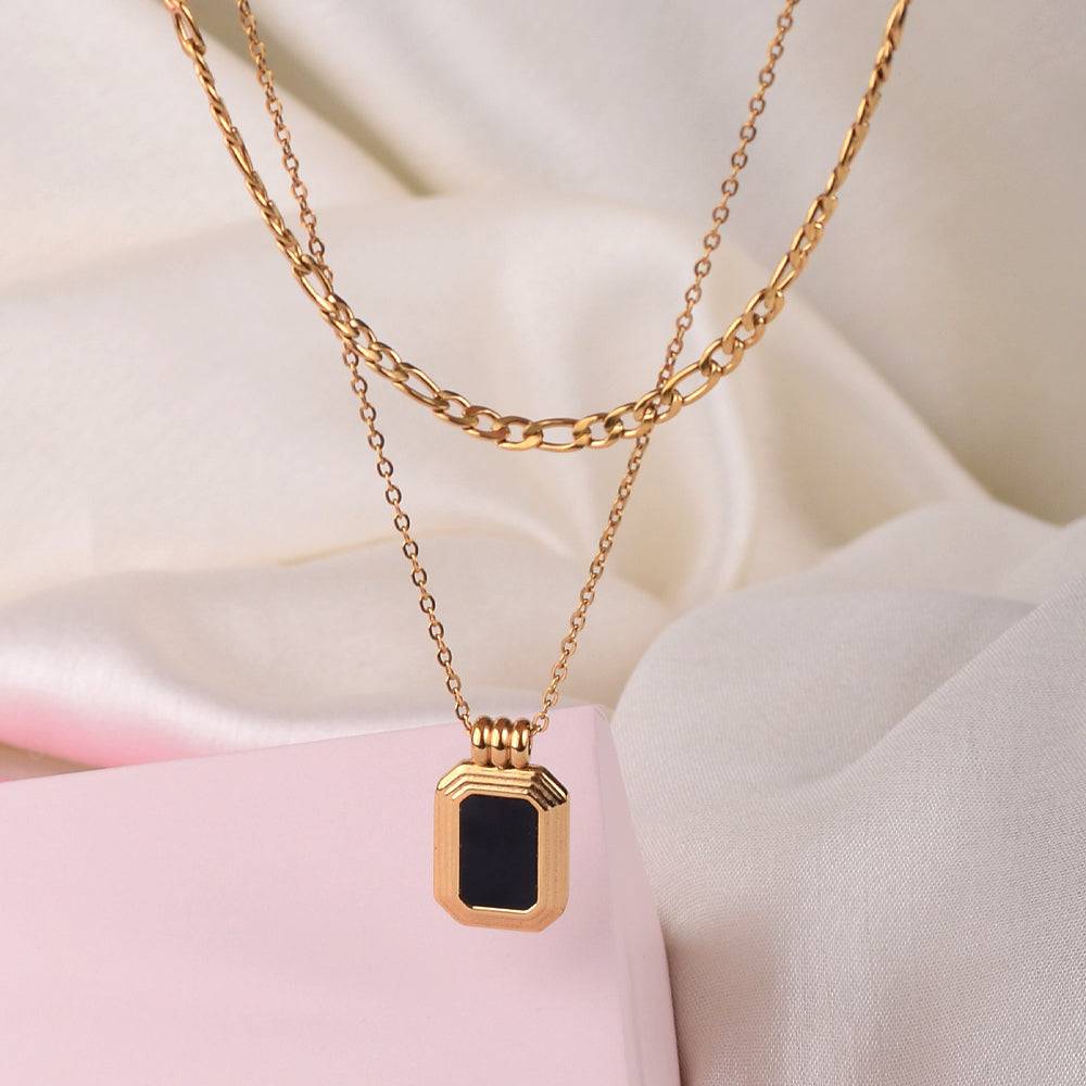 Black Onyx Two Layer Necklace : PM-NECKLACE-055