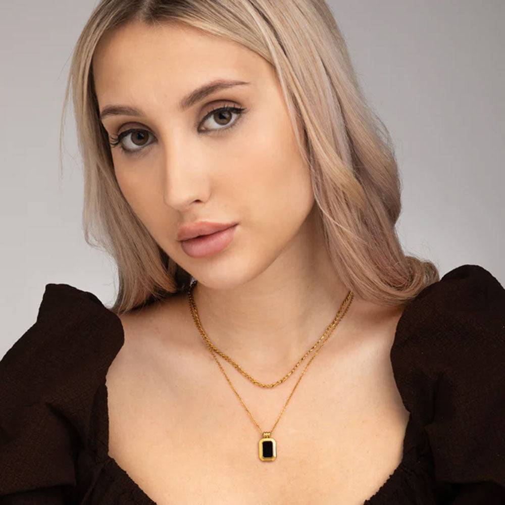 Black Onyx Two Layer Necklace : PM-NECKLACE-055