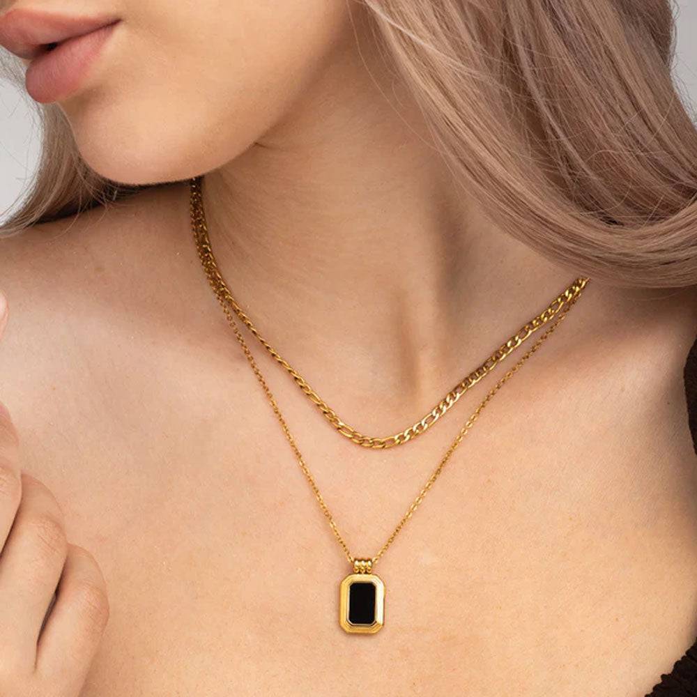 Black Onyx Two Layer Necklace : PM-NECKLACE-055