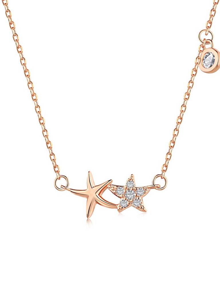 Rose Gold White Silver 18K Rose Gold-Plated Necklace : PM-NECKLACE-062