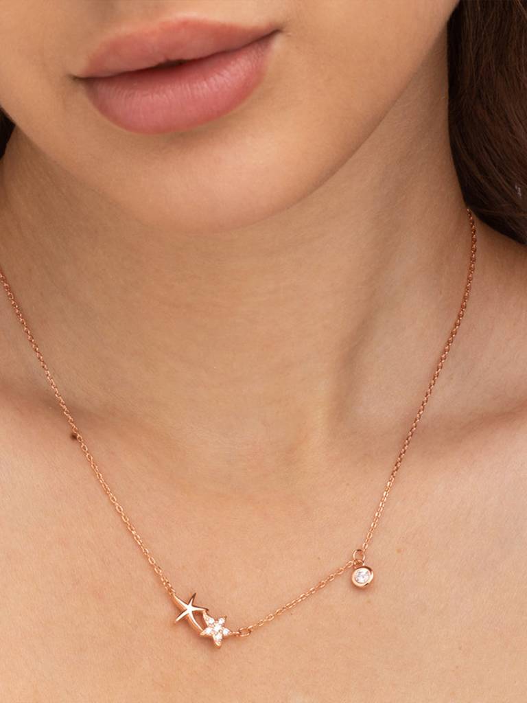 Rose Gold White Silver 18K Rose Gold-Plated Necklace : PM-NECKLACE-062