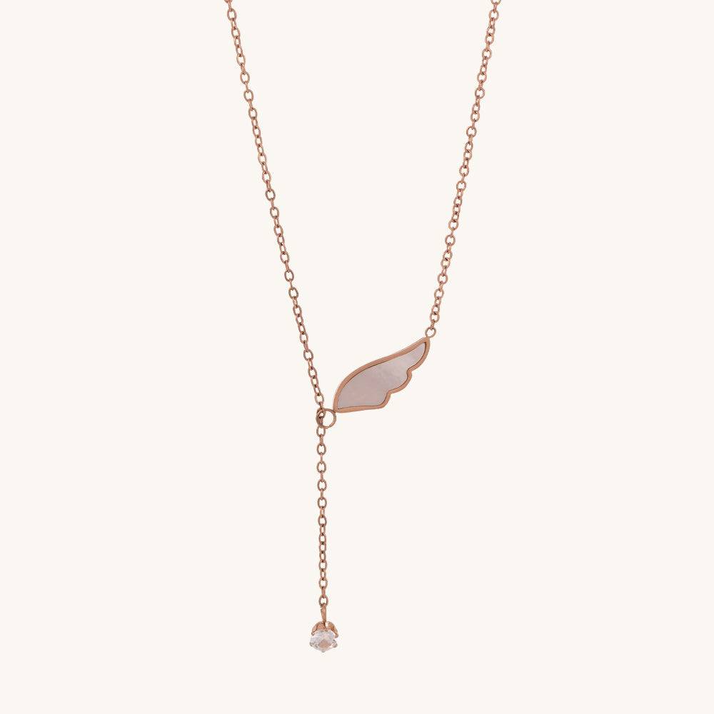 Plumes Solitaire Necklace- 18K Rose Gold Plated : PM-NECKLACE-064