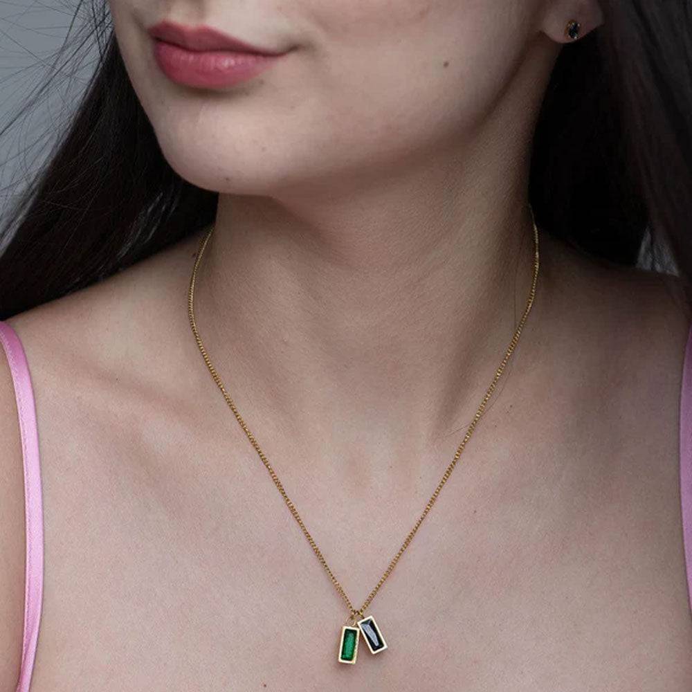 Black Green Stone Necklace : PM-NECKLACE-067