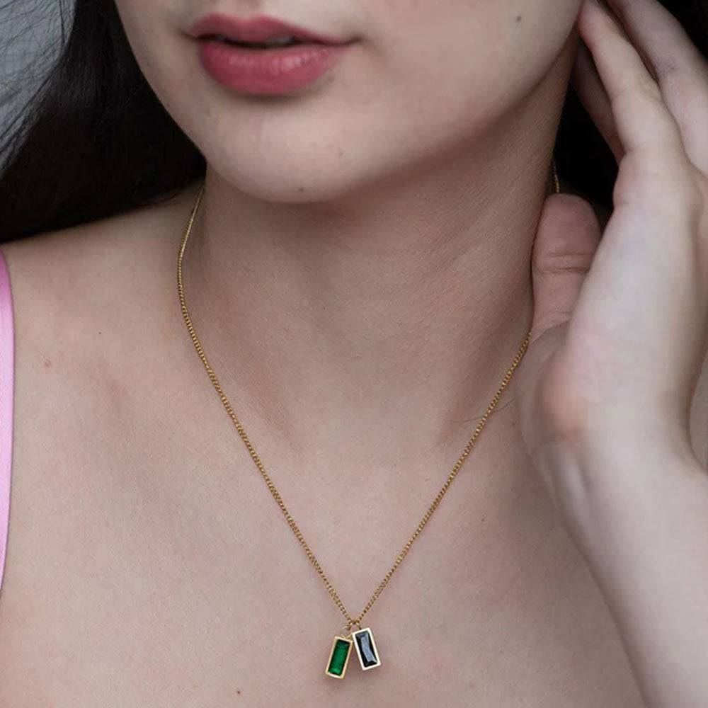Black Green Stone Necklace : PM-NECKLACE-067