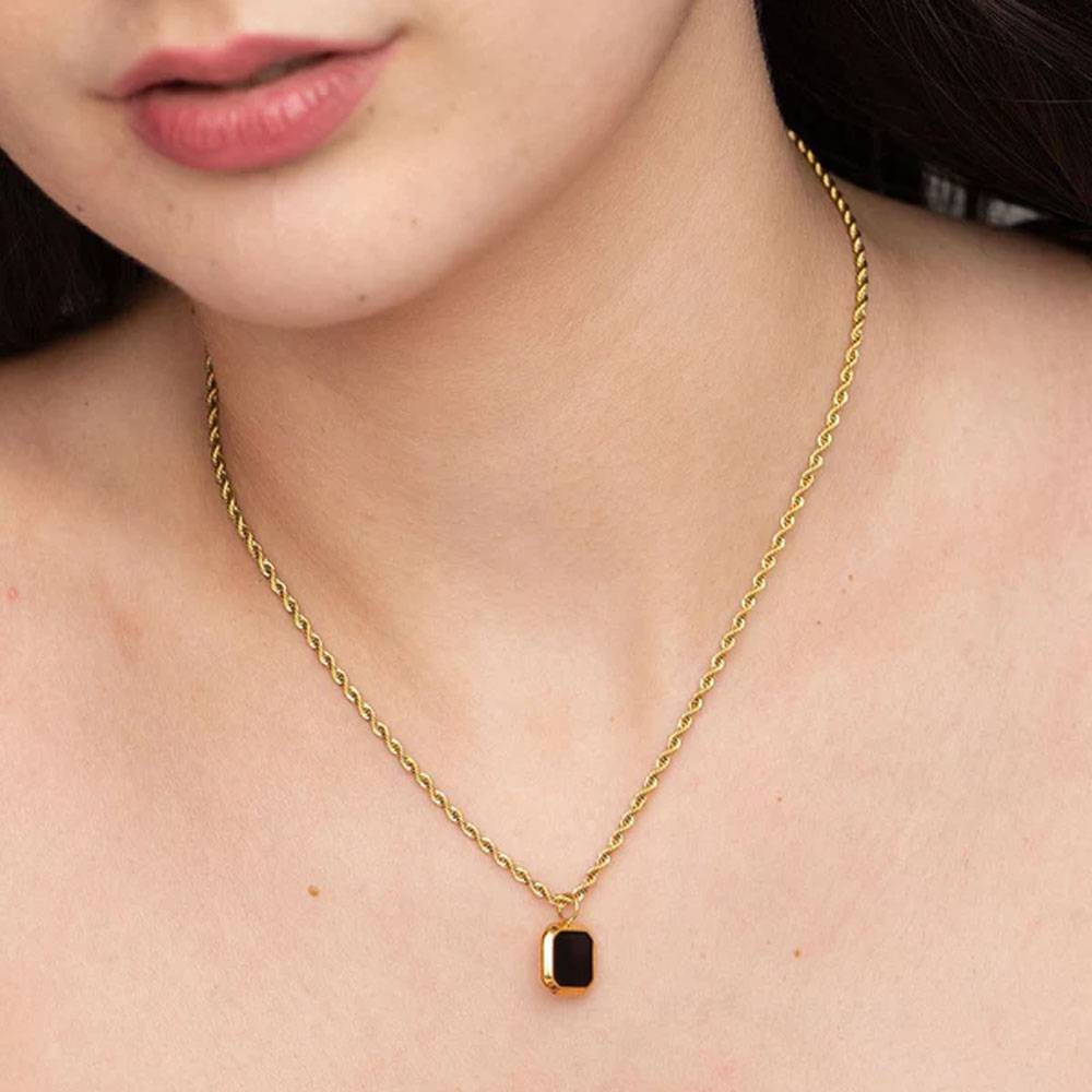 Black Enamel Necklace : PM-NECKLACE-068